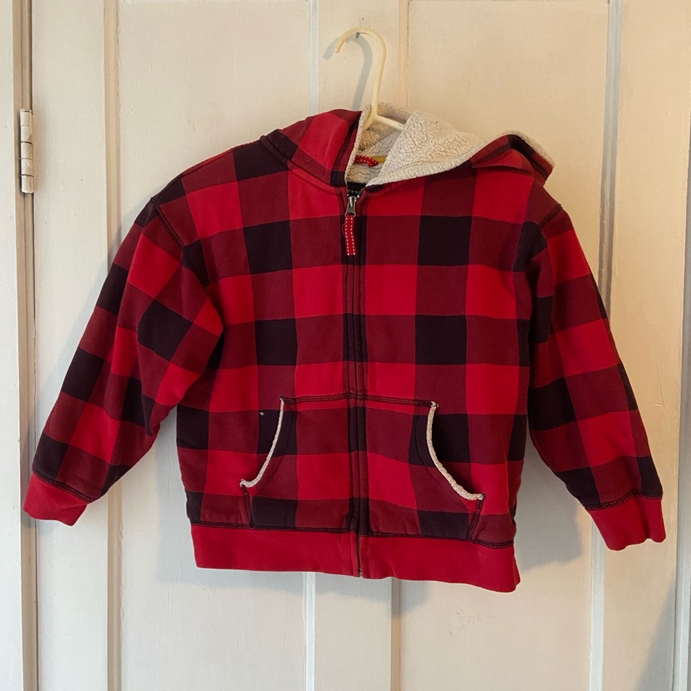 Kids plaid fleece lined zip up hoodie